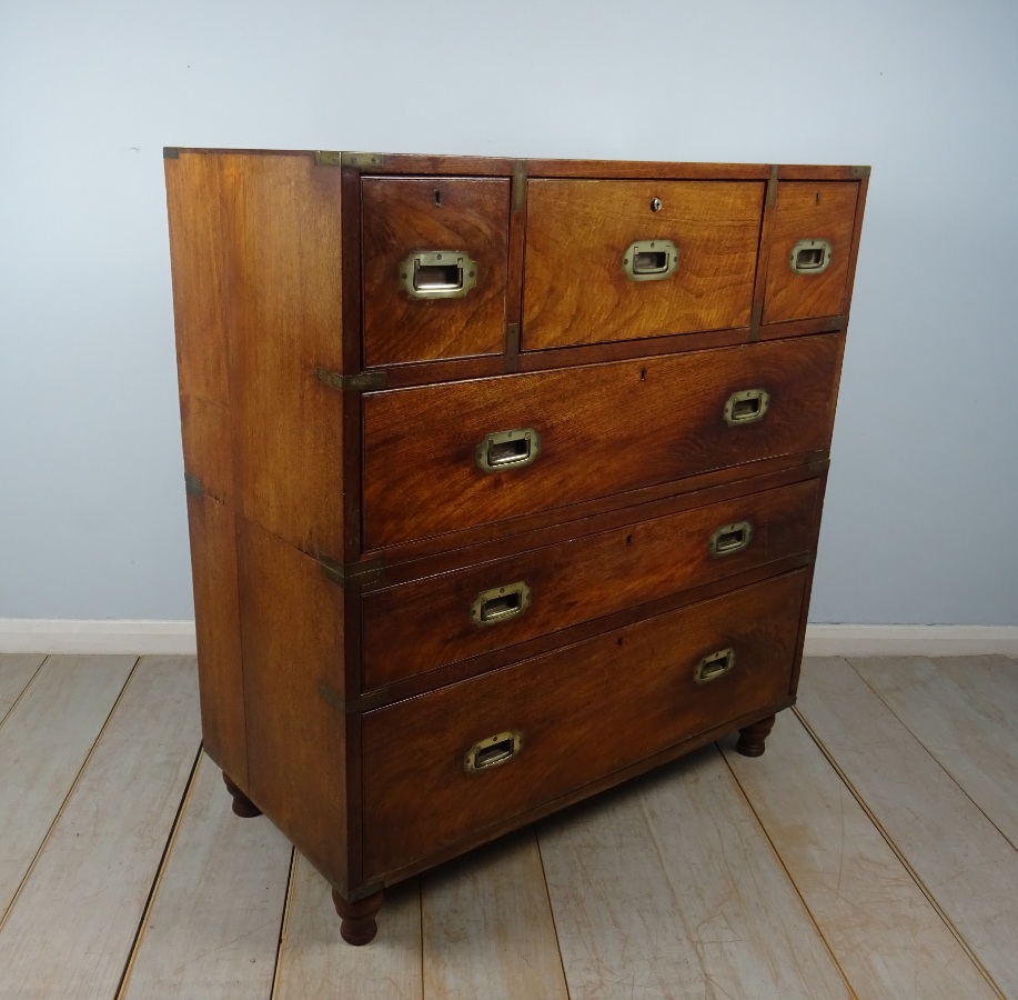 Antique Military Campaign Secretaire Chest of Drawers (24).JPG